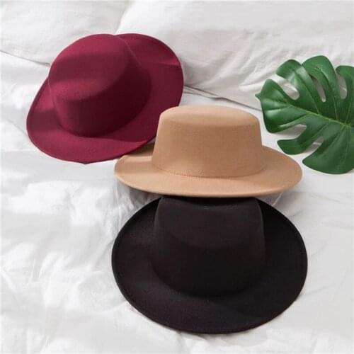 Winter Women Hats Solid Fedora Hat Women Men Wool Vintage Hats Jazz Caps Wide Brim Church Wedding Derby Top Flat Felt Women Hats