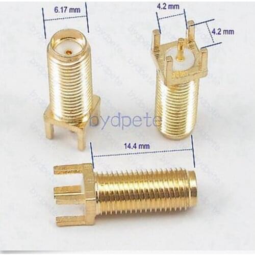 SMA female PCB Solder straight connector Panel Mount square equally RF 14.4mm in