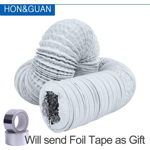 Hon&Guan 5M 4''6'' Flexible Ducting Hose for Inline Duct Fan Aluminium Foil Exhaust Pipe for Air Extractor Fan Ventilation White