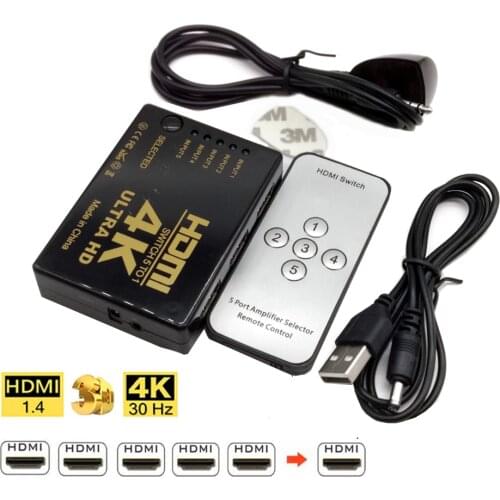 HD 4K*2K HDMI-compatible Switcher 1x5 Port 5 input in to 1 Switch Selector Splitter Hub With IR Remote 3D for PS3 Xbox 360