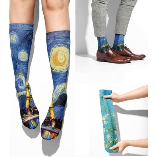 Starry Night Cotton Socks For Women Men Unisex Casual Funny Art Spring Autumn Socks High School Girls Harajuku Oil Painting Sock