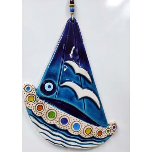 Ceramic Ship Seagull and Decorative Wall Ornament with Evil Eye