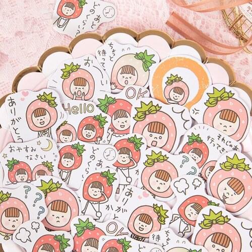 Strawberry Sis Series Kawaii Cute Sticker Custom Stickers Diary Stationery Flakes Scrapbook DIY Decorative Stickers