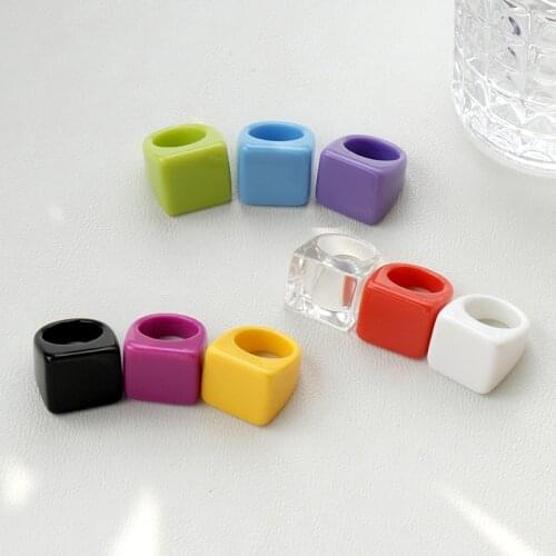 Vintage Candy Color Geometric Resin Rings for Women Handmade DIY Cute Harajuku Rings Charms Y2K Jewelry 90s Aesthetic Wholesale