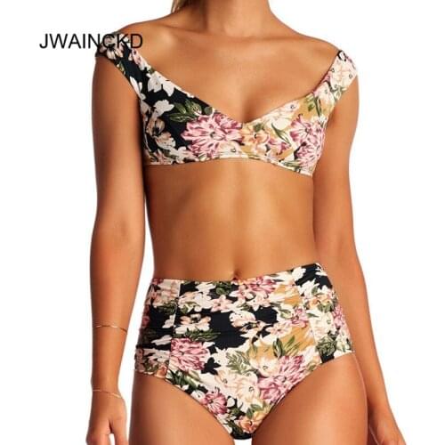 JWAINCKD Bikini Set Floral Print Swimsuit Female Push-Up Padded Bra Backless Biquini High Waist Maillot De Bain Sexy Beach Wear