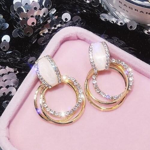 Korea Crystal Rhinestone Geometry Circle Drop Earrings For Women Fashion Statement Earrings Wedding Jewelry oorbellen brincos