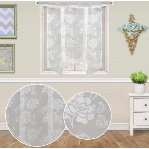 Burnout short white tulle curtain with flower color designs for kitchen window and home window treatment room