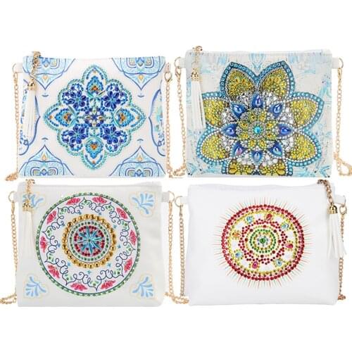 Wallet Bag 5D DIY Special Shaped Diamond Painting PU Leather Crossbody Bags Clutch DIY Craft Diamond Embroidery Mandala Flowers