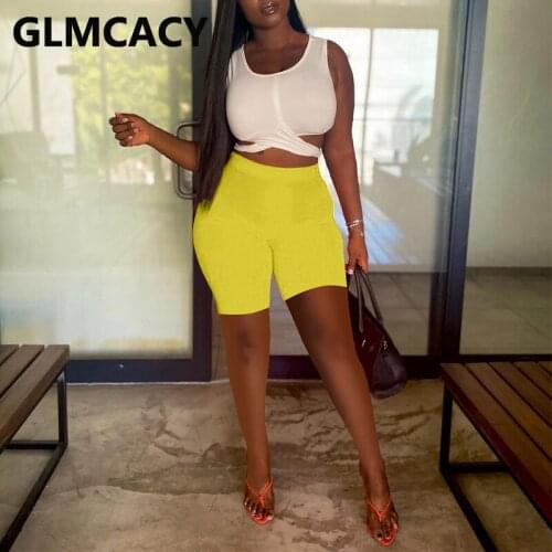 Two Piece Colorblock Suits Sleeveless Crop Top & Slim Shorts Set