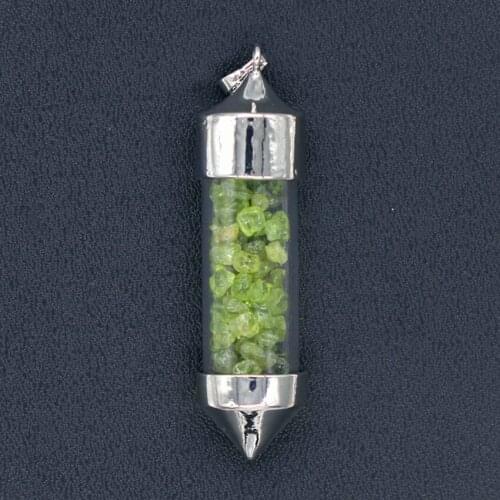 Trendy-beads Silver Plated Wish Bottle with Small Natural Olivine Stone Pendant Personalized Jewelry