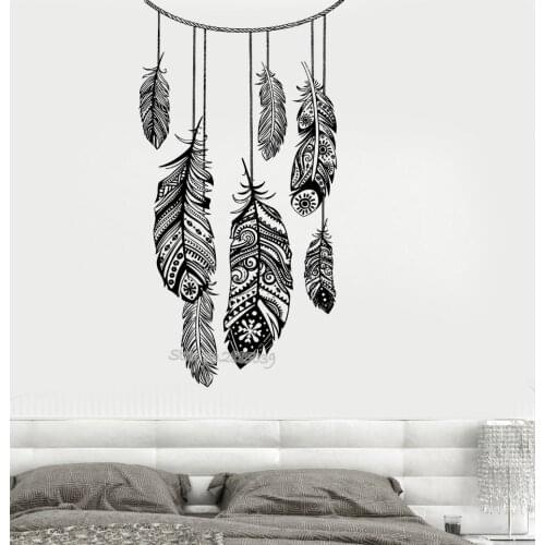 Dream Catcher Wall Sticker Vinyl Removable High Quality Murals Bedroom Feather Decor Indian Ethnic Style Decal Living Room LA802