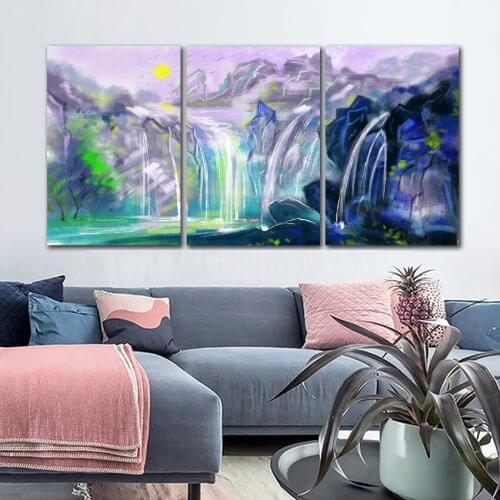 Art Poster Living Room Wall Painting Painting Picture Abstract Landscape Sunset Waterfall Wall Photo Canvas Printing Q-562