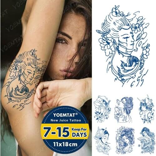 Juice Lasting Waterproof Temporary Tattoo Sticker Japanese Geisha Fox Mask Prajna Koi Flash Tatoo Sad Woman Body Art Fake Tatto