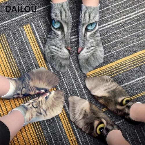 2021 New Novelty Funny 3D Cat Printing Socks Men Women Kawaii Cute Sweet Happy Animal Cotton Socks With Paws On The Foot Gifts