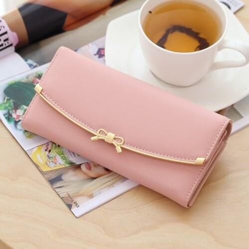 2020 New Ladies Wallet Womens Long Buckle Wallet Big Bill Holder Multifunction Large Capacity Bow Cute Clutch Women