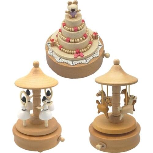 New Carousel Musical Boxes Wooden Music Box Crafts Birthday Gift Vintage