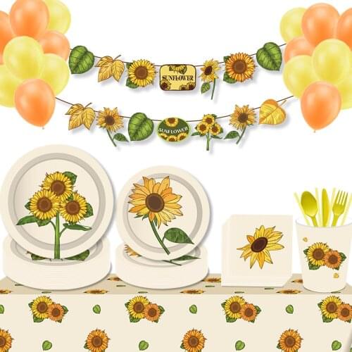 Happy Birthday Sunflowers Spring Party Disposable Tableware Sets Plates Cups Baby Shower Party Decorations Kids Party Favors