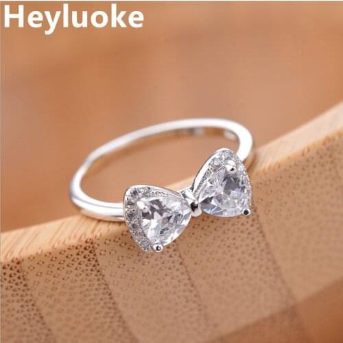 Sparkling Bow Knot Adjustable Ring Cubic Zirconia Stone For Women Valentines Day Gift Jewelry