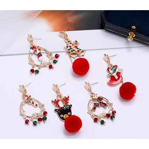 Christmas Star Stud Earrings Ornaments Plush Ball Dream Catcher/Candy/Christmas Boots/Bells/Elk/Gloves Earrings Holiday Gift