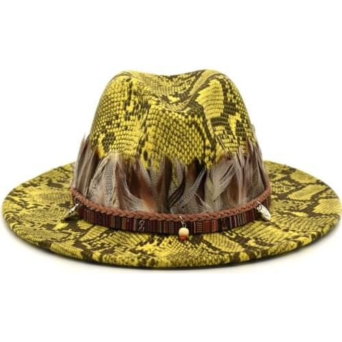Snake Hat Elegant Lady Spring And Autumn Wool Hat Retro Mens Jazz Hat Big Brim Hat Flat Brim Hat Tassel Gambler Party Hat F25