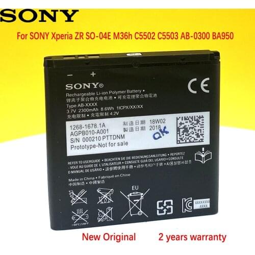 SONY 100% Original BA950 2300mAh For SONY Xperia ZR SO-04E M36h C5502 C5503 AB-0300 Phone High quality battery