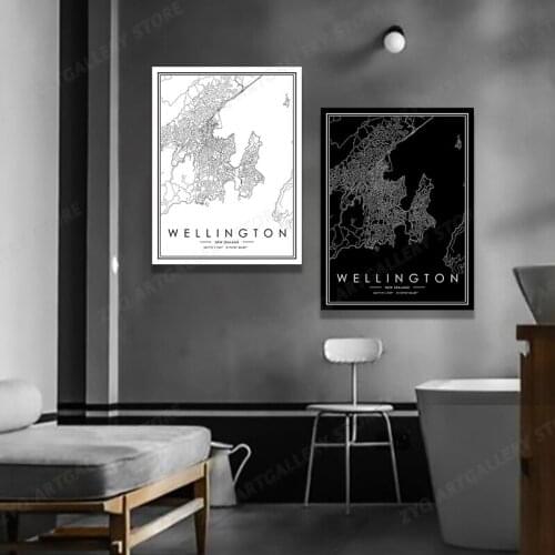 Modern Black and White Wall Art | Scandinavian Home Decor | City Prints Artwork | Fine Art Posters | WELLINGTON Map Poster Prin