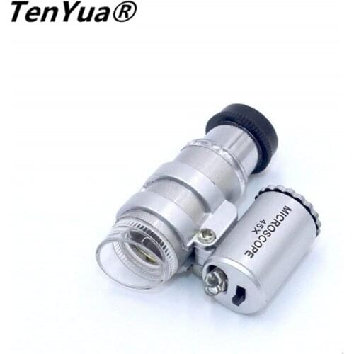 TenYua Portable 45X Mini Microscope Magnifier with 2 LED Lamp Magnifier Jewelry Cash Identify Optical Instruments
