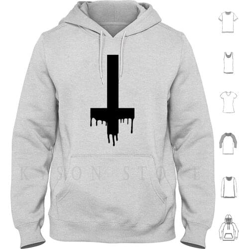 Dripping Cross Hoodies Long Sleeve Inverted Cross Punk Grunge Dark Indie Hipster Pastel Goth Cult