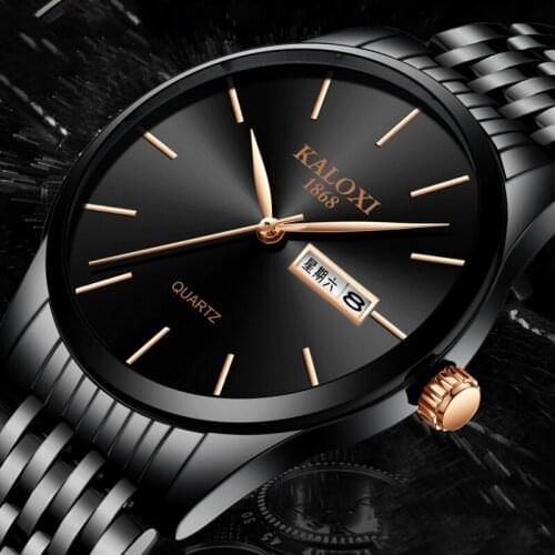 Waterproof Tungsten steel Quartz watch mens watches simple steel black casual double calendar business watches luxury brand