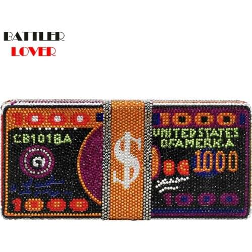 Stack of Cash Funny Money Bag Women Crystal Box Clutch Evening Bags Ladies Cocktail Party Purses and Handbags Shoulder Bag Hasp