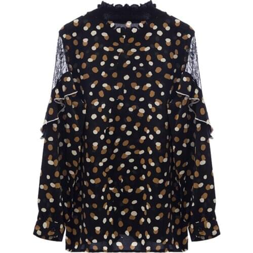 New Women Long Sleeve Ruffled Neck Polka Dot Printed Shirts Elegant Lady Casual Blouses Tops Loose Blusas Plus size 4X