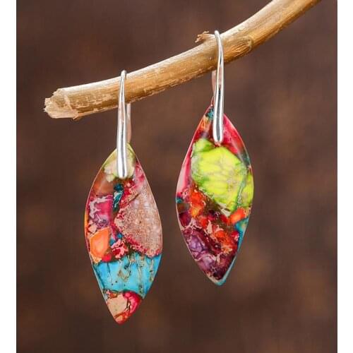 1 Pair Chic wholesale Earrings Leaf Shape Elegant Natural Stone All Match Fashion Hook Earrings for Women drop shipping