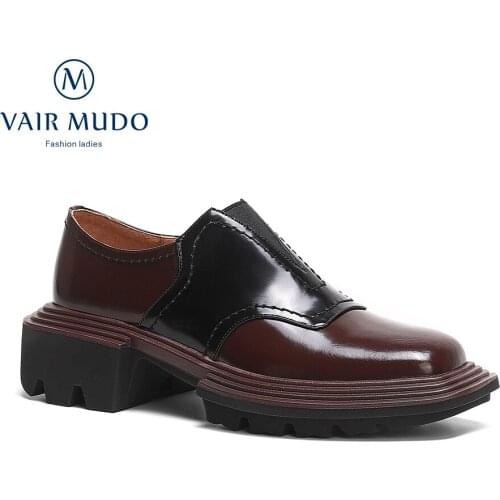 VAIR MUDO Women Pumps Casual Shoes Square Toe Black Brown Solid ELEGANT Black Brown Genuine Leather Waterproof Platform WM-X94-C
