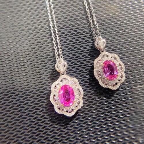 AEAW 18K White Gold 0.778ct Pink Sapphire Engagement Pendant Necklace 0.229ct Diamond Pendants Accessories Women Romantic Gift