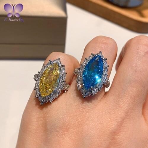 925 Sterling Silver Ring Female Luxury 9*18 mm Marquise Cut Colored SONA Simulation Diamond Jewelry