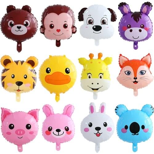 10pcs 18inch Cute Cartoon Animals Head Foil Balloon Fox Rabbit Puppy Dog Baby Shower helium globos Birthday Party Decor Kids Toy