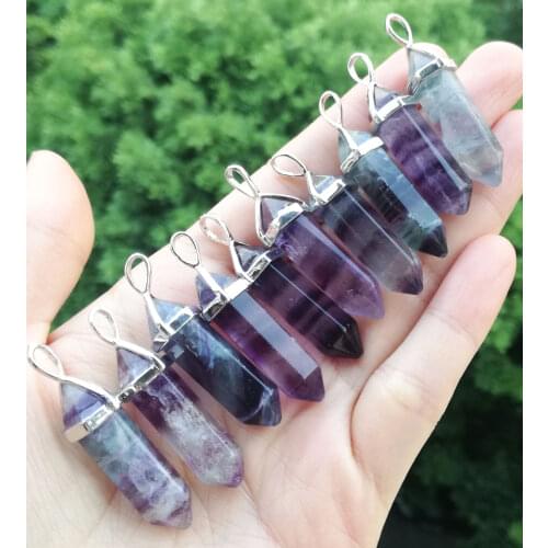 10pcs Natural Flourite stone Hexagon Point Pendant Chakra Reiki Healing Amulet Wholesale