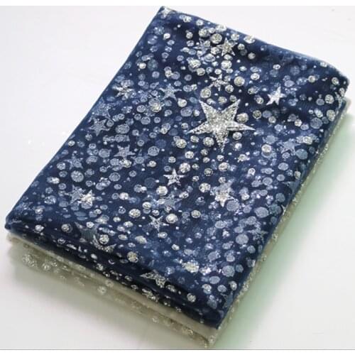 100cm*130cm Blue Silver Grey Glitter Sequins Material Stars Netting Lace Mesh Tulle