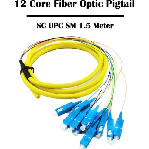 12 Core 1.5 Meters SC/UPC SM Single Mode Fiber Optic Pigtail FTTH Ethernet Networking Fiber Cable