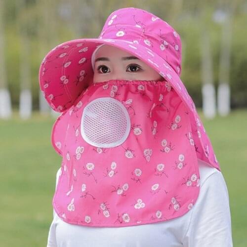 2021 Fashion Summer Large Brim Sun Hat Floral Pattern Face Neck Sun Protection Breathable Tea Picking Sun Cap