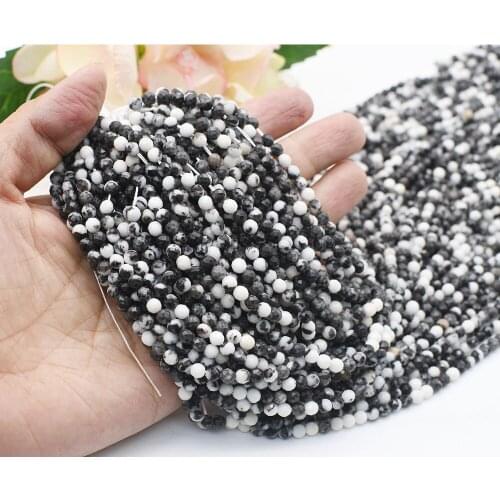 3 strands 4mm Natural Faceted natural Zebra Rock stone Round stone beads For DIY Bracelet Necklace Jewelry Making Strand 15"