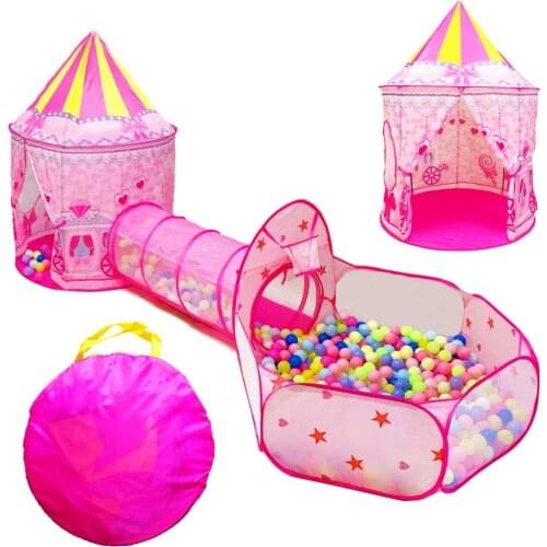 3Pcs/Set Kids Play Tent Folding Ball Pool Tent Fairy Tale Castle Crawl Tunnel Basketball Pit Play Tent For Baby Outdoor Games