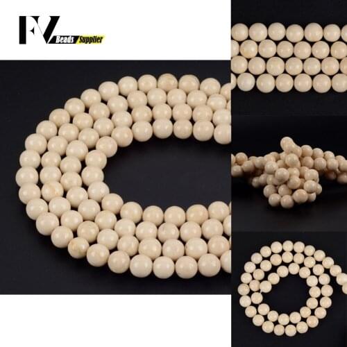 4-12mm Natural White Fossils Loose Spacer Round Stone Beads For Jewelry Making DIY Bracelets Necklace Needlework 15"