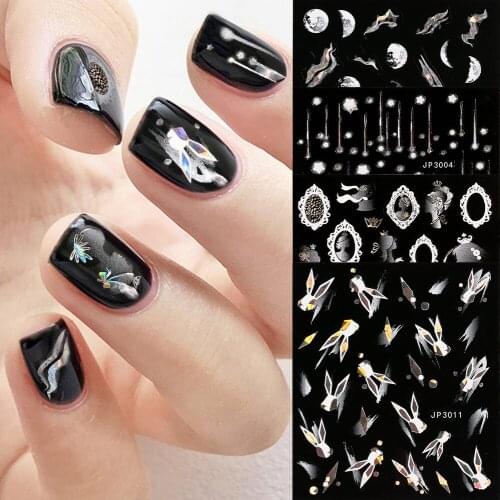 4pcs/lot Stickers For Nails Rabbit /Mirror/Sky/Meteor shower Water Transfer Decals Sliders Manicure Decorations