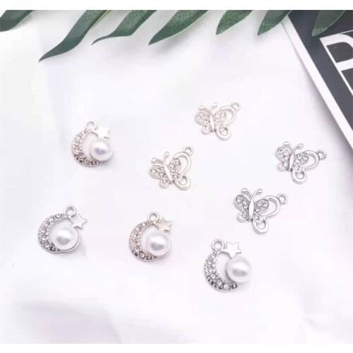 5PCS New Point Diamond Series Pendant Temperament Point Diamond Butterfly Pearl Moon Star DIY Alloy Jewelry Necklace Accessories