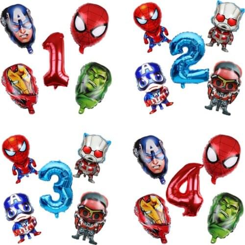 5pcs Marvel Superhero Series Balloon Spiderman Iron Man Aluminum Film Balloon Childrens Birthday Party Digital Decoration
