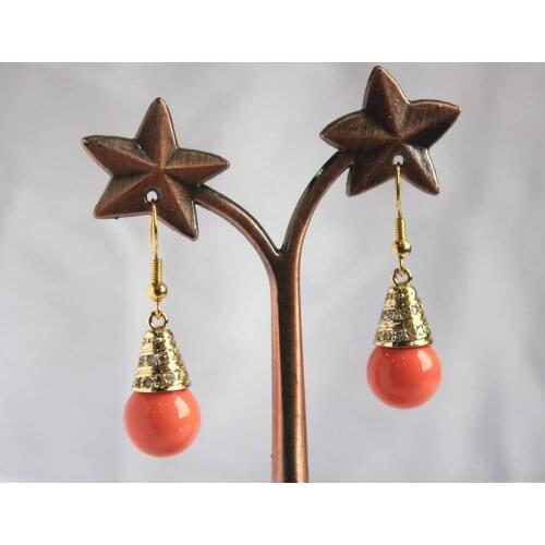 925 hot sell new - ladys noble high quality 18KGP+ 12mm light red pearl bead hook earring for women for women