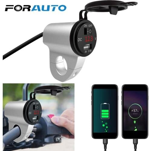 Car Fast Charger Aluminum Alloy 2.4A Digital Display Mobile Phone Adapter With Switch Motorcycle USB Charger