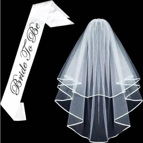 White Bridal Wedding Veil Bride To Be Satin Sash Bachelorette Party girls Hen night Party Bridal Shower Kit Decoration Supplies