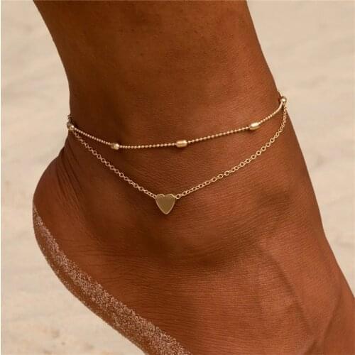 Bohemian Layered Heart Anklet Womens Anklet 2021 Summer Beach Anklets On Foot Ankle Bracelets For Women Leg Chain Gifts